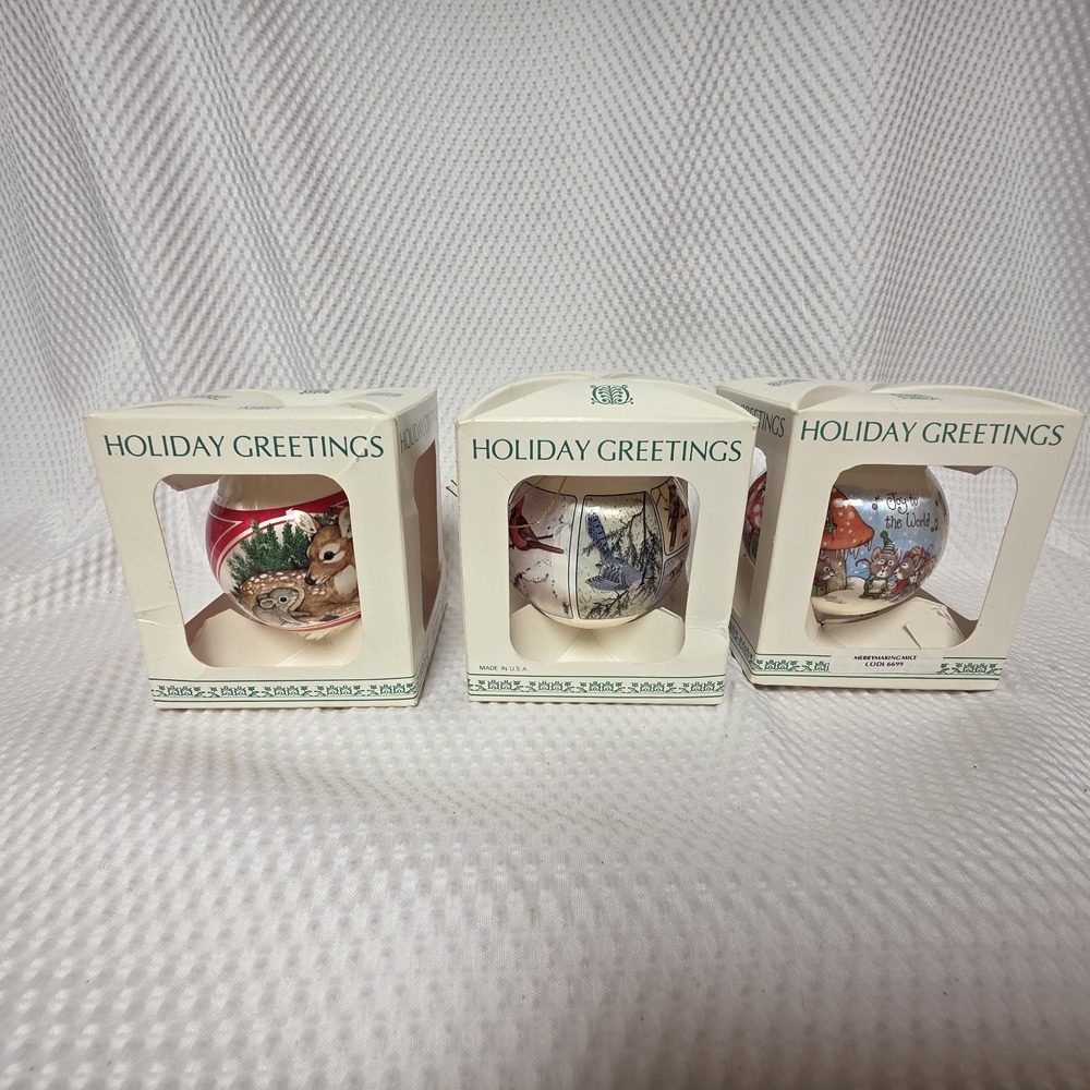Holiday Greetings Silk Christmas Ornaments from The Current Co.  Mice Birds